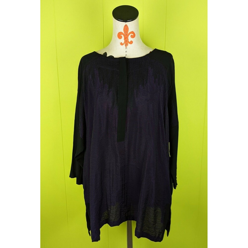 Redwood Court Women M Oversized Boxy Boho Tunic Blouse Purple Black Embroidered